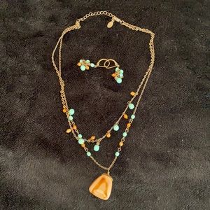 Brown and turquoise necklace and earrings set